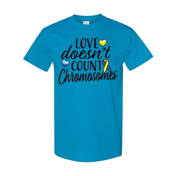 Inktastic Love Doesnt Count Chromosomes with Yellow and Blue Ribbon T-Shirt
