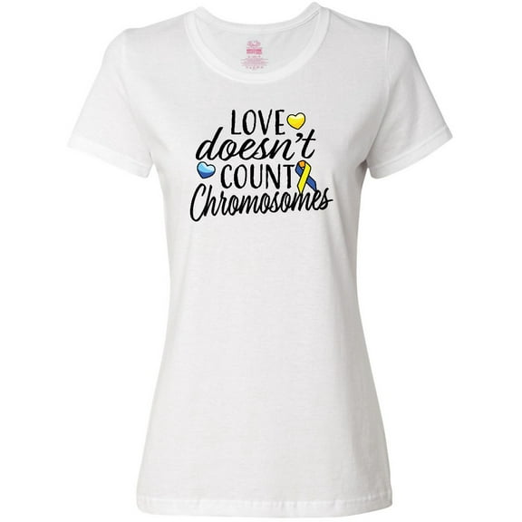 Inktastic Love Doesnt Count Chromosomes with Yellow and Blue Ribbon Women's T-Shirt