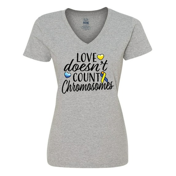 Inktastic Love Doesnt Count Chromosomes with Yellow and Blue Ribbon Women's V-Neck T-Shirt