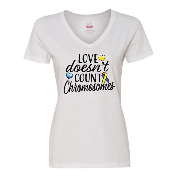 Inktastic Love Doesnt Count Chromosomes with Yellow and Blue Ribbon Women's V-Neck T-Shirt
