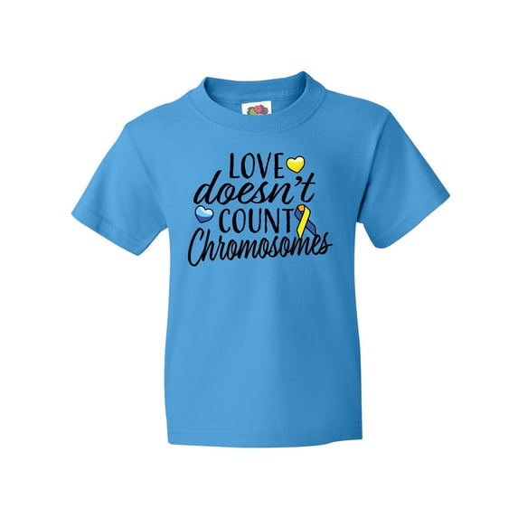 Inktastic Love Doesnt Count Chromosomes with Yellow and Blue Ribbon Youth T-Shirt