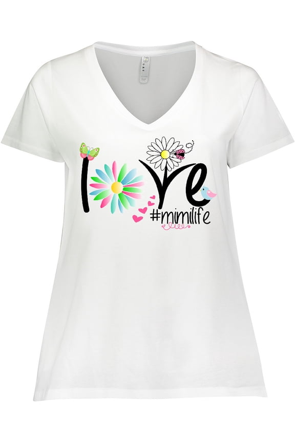 Love Mimi Life with Flowers Women's Plus Size V-Neck T-Shirt