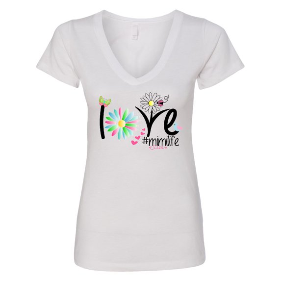 Inktastic Love Mimi Life with Flowers Women's V-Neck T-Shirt