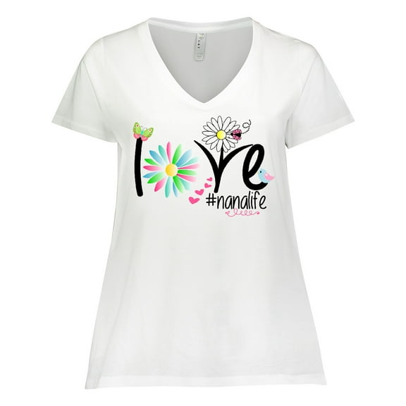 Inktastic Love Nana Life with Flowers Women's Plus Size V-Neck T-Shirt