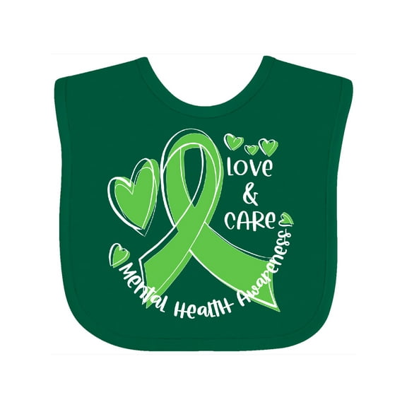 Inktastic Love and Care Mental Health Awareness Green Ribbon Boys or Girls Baby Bib