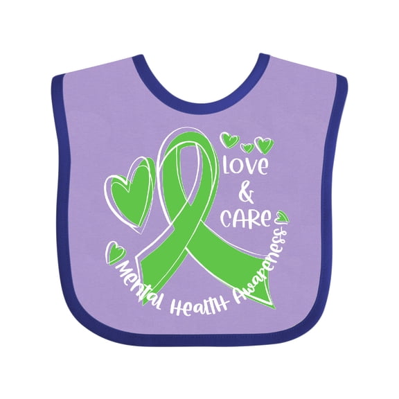 Inktastic Love and Care Mental Health Awareness Green Ribbon Boys or Girls Baby Bib