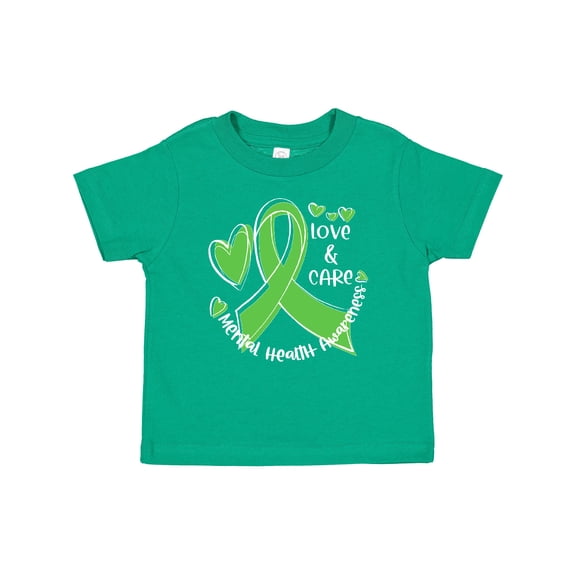 Inktastic Love and Care Mental Health Awareness Green Ribbon Boys or Girls Baby T-Shirt