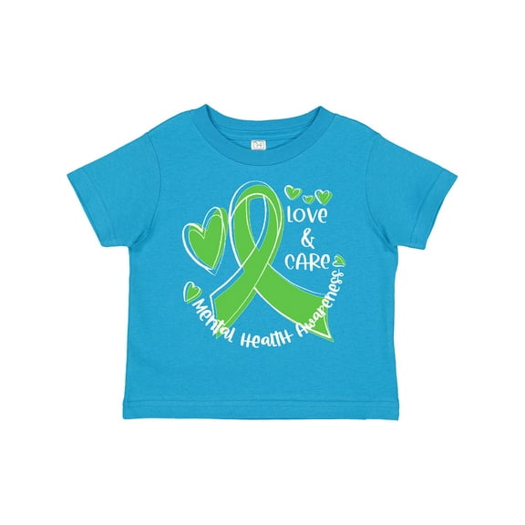 Inktastic Love and Care Mental Health Awareness Green Ribbon Boys or Girls Toddler T-Shirt