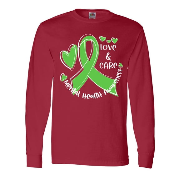 Inktastic Love and Care Mental Health Awareness Green Ribbon Long Sleeve T-Shirt