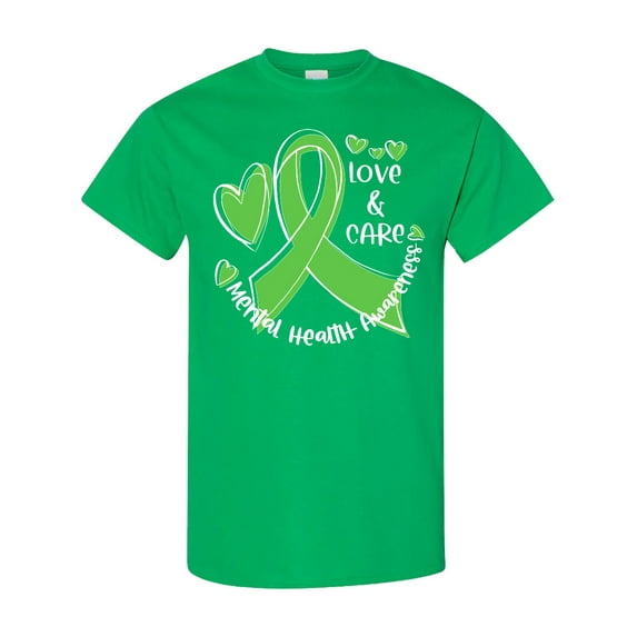 Inktastic Love and Care Mental Health Awareness Green Ribbon T-Shirt