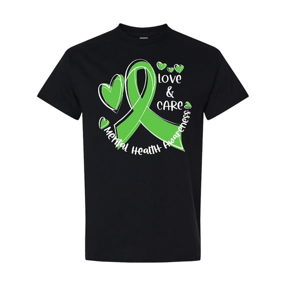 Inktastic Love and Care Mental Health Awareness Green Ribbon T-Shirt