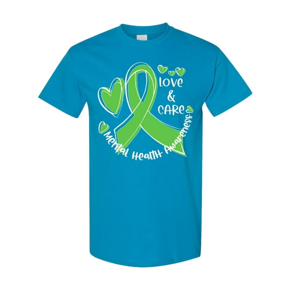 Inktastic Love and Care Mental Health Awareness Green Ribbon T-Shirt