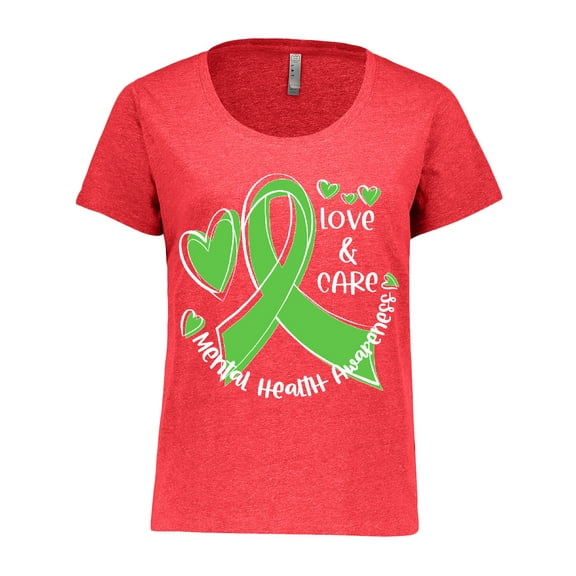 Inktastic Love and Care Mental Health Awareness Green Ribbon Women's Plus Size T-Shirt