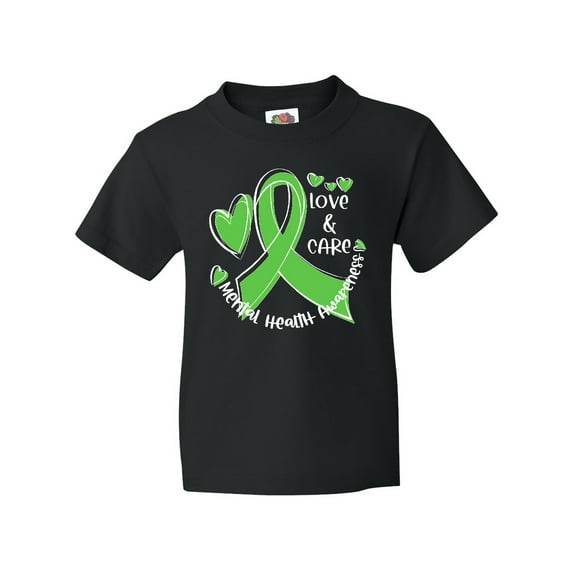 Inktastic Love and Care Mental Health Awareness Green Ribbon Youth T-Shirt