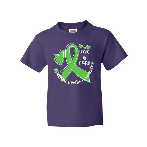 Inktastic Love and Care Mental Health Awareness Green Ribbon Youth T-Shirt