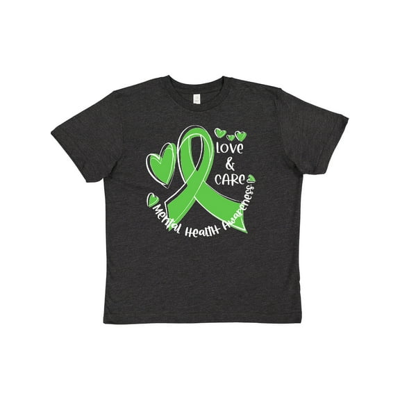 Inktastic Love and Care Mental Health Awareness Green Ribbon Youth T-Shirt