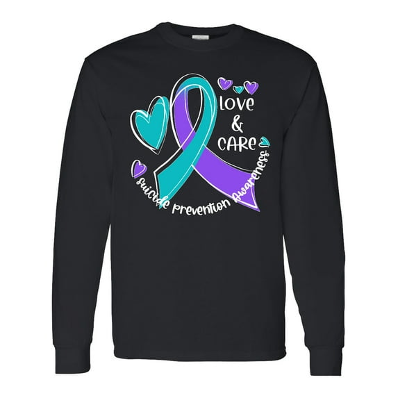 Inktastic Love and Care Suicide Prevention Awareness Ribbon and Hearts Long Sleeve T-Shirt