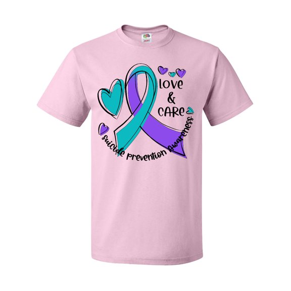 Inktastic Love and Care Suicide Prevention Awareness Ribbon and Hearts T-Shirt
