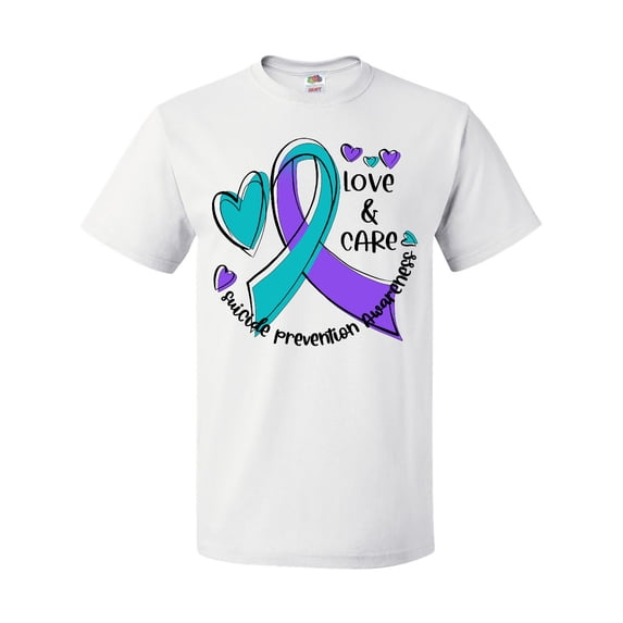 Inktastic Love and Care Suicide Prevention Awareness Ribbon and Hearts T-Shirt