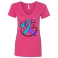 thumbnail image 1 of Inktastic Love and Care Suicide Prevention Awareness Ribbon and Hearts Women's V-Neck T-Shirt, 1 of 5