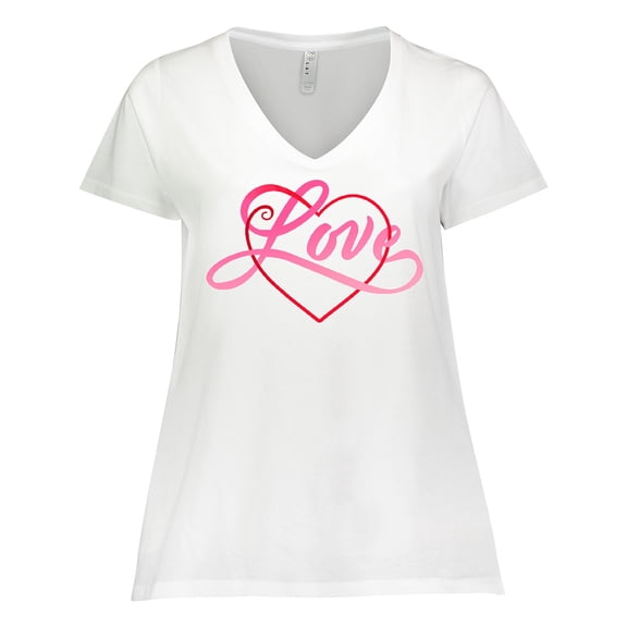 Inktastic Love in Red and Pink with Heart Women's Plus Size V-Neck T-Shirt