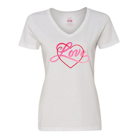 Inktastic Love in Red and Pink with Heart Women's V-Neck T-Shirt