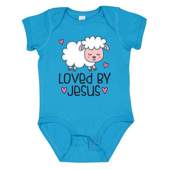 Inktastic Loved by Jesus Cute Baby Lamb Boys or Girls Baby Bodysuit
