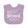 thumbnail image 1 of Inktastic Lucky Blessed and Loved Horseshoe Clover Hearts Boys or Girls Baby Bib, 1 of 4