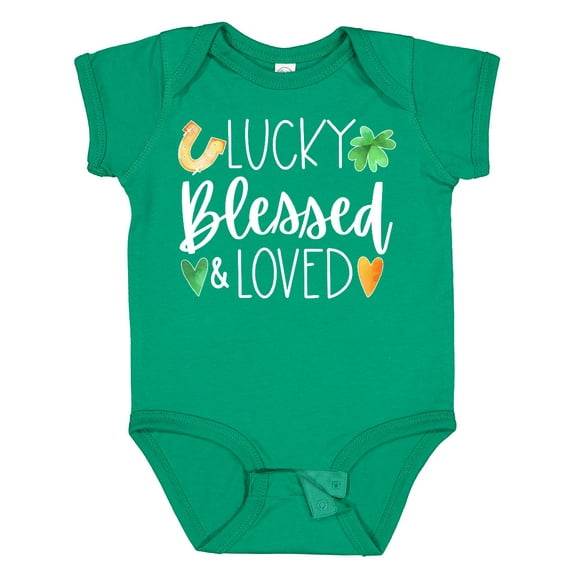 Inktastic Lucky Blessed and Loved Horseshoe Clover Hearts Boys or Girls Baby Bodysuit