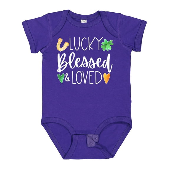 Inktastic Lucky Blessed and Loved Horseshoe Clover Hearts Boys or Girls Baby Bodysuit