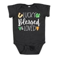 thumbnail image 1 of Inktastic Lucky Blessed and Loved Horseshoe Clover Hearts Boys or Girls Baby Bodysuit, 1 of 5