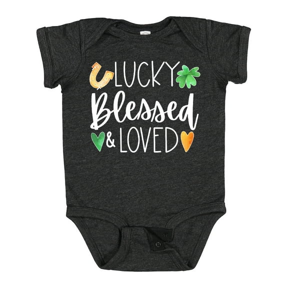 Inktastic Lucky Blessed and Loved Horseshoe Clover Hearts Boys or Girls Baby Bodysuit