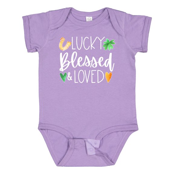 Inktastic Lucky Blessed and Loved Horseshoe Clover Hearts Boys or Girls Baby Bodysuit