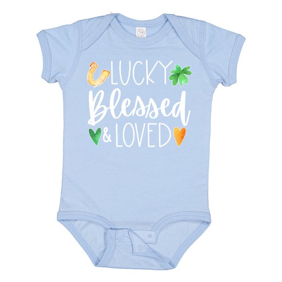Inktastic Lucky Blessed and Loved Horseshoe Clover Hearts Boys or Girls Baby Bodysuit