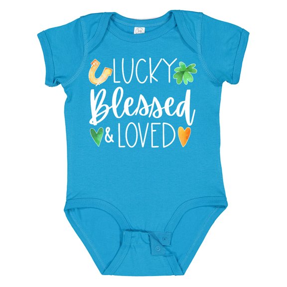 Inktastic Lucky Blessed and Loved Horseshoe Clover Hearts Boys or Girls Baby Bodysuit