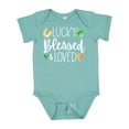 thumbnail image 1 of Inktastic Lucky Blessed and Loved Horseshoe Clover Hearts Boys or Girls Baby Bodysuit, 1 of 5