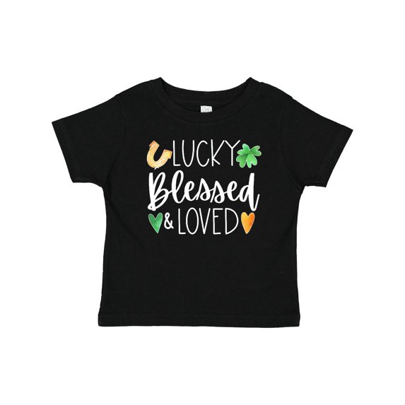 Inktastic Lucky Blessed and Loved Horseshoe Clover Hearts Boys or Girls Baby T-Shirt
