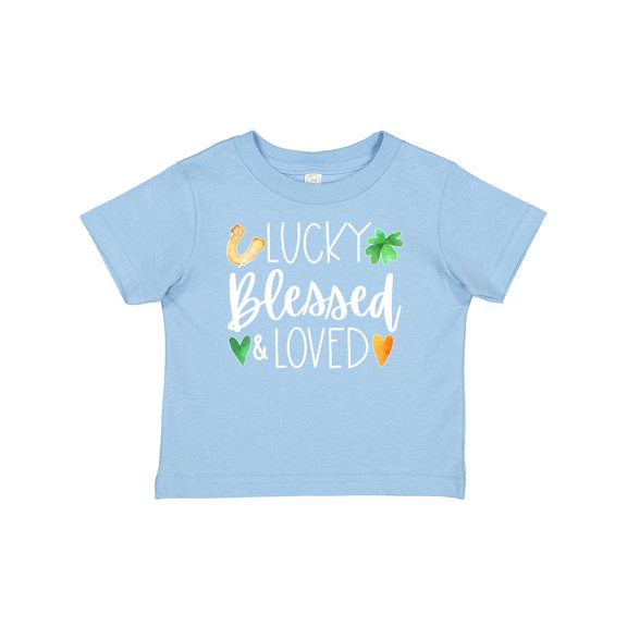 Inktastic Lucky Blessed and Loved Horseshoe Clover Hearts Boys or Girls Baby T-Shirt