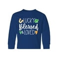 thumbnail image 1 of Inktastic Lucky Blessed and Loved Horseshoe Clover Hearts Long Sleeve Youth T-Shirt, 1 of 5