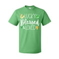 thumbnail image 1 of Inktastic Lucky Blessed and Loved Horseshoe Clover Hearts T-Shirt, 1 of 5