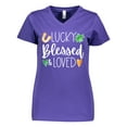 thumbnail image 1 of Inktastic Lucky Blessed and Loved Horseshoe Clover Hearts Women's V-Neck T-Shirt, 1 of 5
