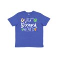 thumbnail image 1 of Inktastic Lucky Blessed and Loved Horseshoe Clover Hearts Youth T-Shirt, 1 of 5