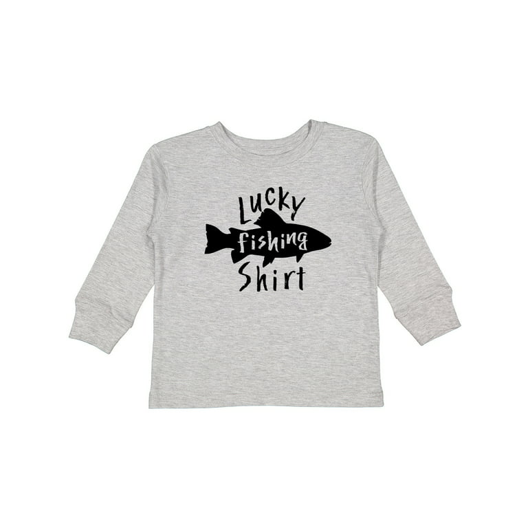 Inktastic Lucky Fishing Shirt- Fish Boys or Girls Long Sleeve Toddler T-Shirt, Toddler Girl's, Size: 2T, Gray