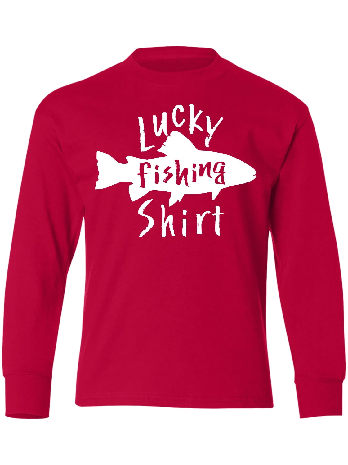Inktastic Lucky Fishing Shirt- Fish Long Sleeve Youth T-Shirt 