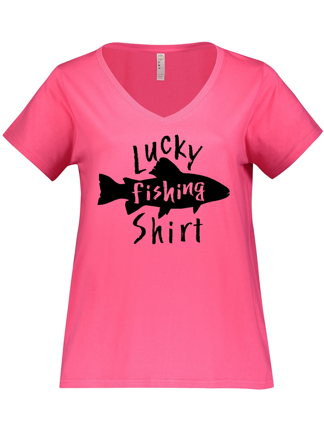 Inktastic Lucky Fishing Shirt- Fish Women's Plus Size V-Neck T