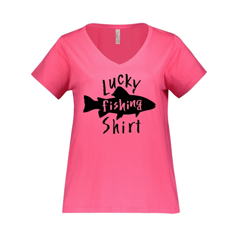 Inktastic Lucky Fishing Shirt- Fish Women's Plus Size V-Neck T