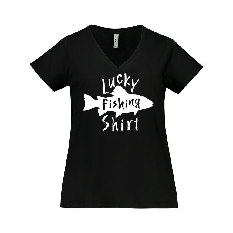 Inktastic Lucky Fishing Shirt- fish Women's Plus Size V-Neck T-Shirt