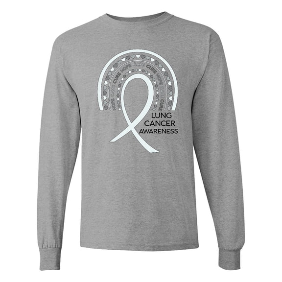 Inktastic Lung Cancer Awareness Rainbow Ribbon with Hearts Long Sleeve T-Shirt