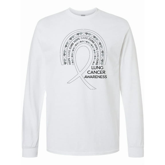 Inktastic Lung Cancer Awareness Rainbow Ribbon with Hearts Long Sleeve T-Shirt