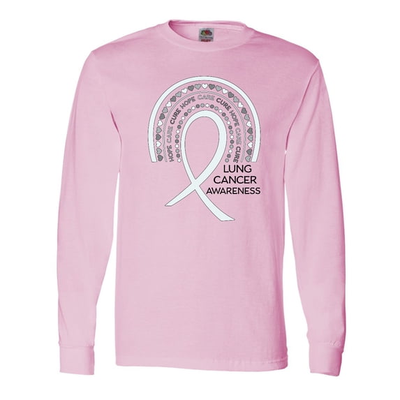 Inktastic Lung Cancer Awareness Rainbow Ribbon with Hearts Long Sleeve T-Shirt